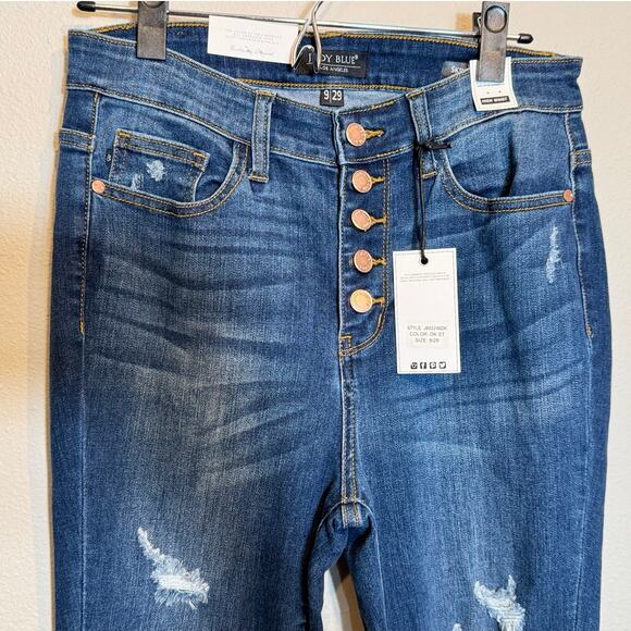 Judy Blue jeans On The Rise high waist distressed raw hem skinny fit Sz 9/29 NEW - Picture 5 of 12
